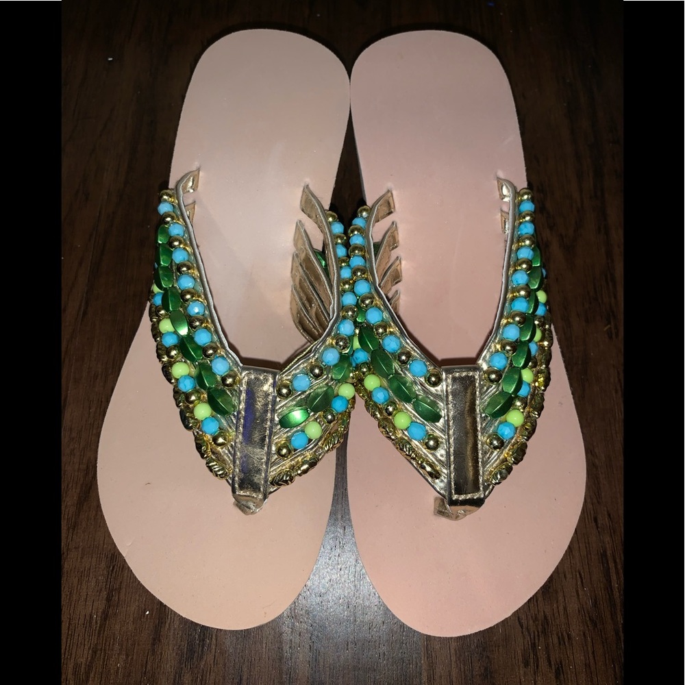 Platform Beaded Sandals NWOT